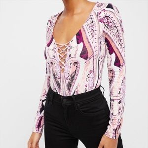 Free People Womens Pick A Place Bodysuit Jumpsuit, Pink, Medium